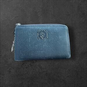 Loewe Blue Vintage Leather Zip Wallet with Keychain attached